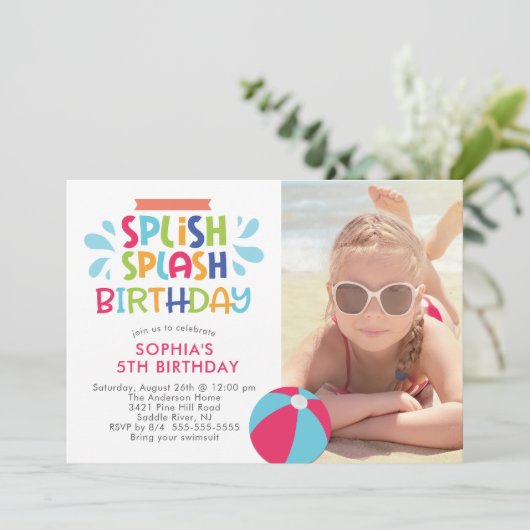 Splish Splash Pool Birthday Invitation Kaart (Staand voorkant)