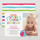 Splish Splash Pool Birthday Invitation Kaart (Voorkant / Achterkant)