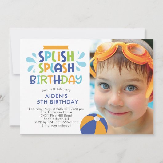 Splish Splash Pool Birthday Invitation Kaart (Voorkant)