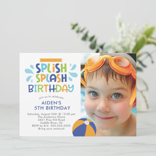 Splish Splash Pool Birthday Invitation Kaart (Staand voorkant)
