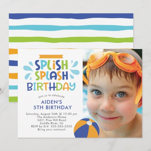 Splish Splash Pool Birthday Invitation Kaart (Voorkant / Achterkant)