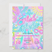 Splish Splash Pool Birthday Party Tie Dye Glow Kaart (Voorkant)
