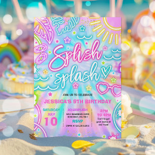 Splish Splash Pool Birthday Party Tie Dye Glow Kaart