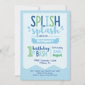 Splish Splash Pool Party 1st Birthday Uitnodiging (Voorkant)