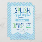 Splish Splash Pool Party 1st Birthday Uitnodiging (Voorkant / Achterkant)
