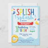 Splish Splash Pool Party 1st Birthday Uitnodiging (Voorkant)