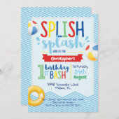 Splish Splash Pool Party 1st Birthday Uitnodiging (Voorkant / Achterkant)