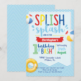 Splish Splash Pool Party 1st Birthday Uitnodiging