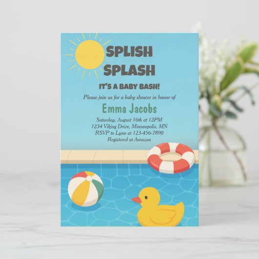 Splish Splash Pool Party Baby shower Uitnodiging (Staand voorkant)