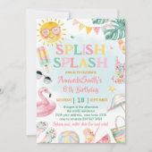 Splish Splash Pool Party Bash Girl Pink Birthday Kaart (Voorkant)