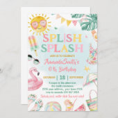 Splish Splash Pool Party Bash Girl Pink Birthday Kaart (Voorkant / Achterkant)