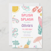 Splish Splash Pool Party Bash Meisje Roze Verjaard Kaart (Voorkant)