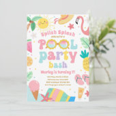 Splish Splash Pool Party Bash Meisje Roze Verjaard Kaart (Staand voorkant)
