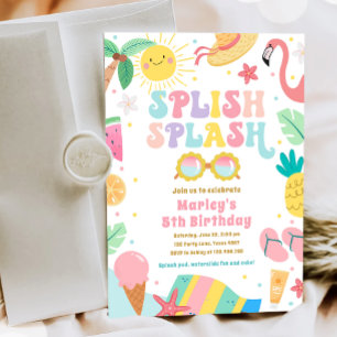 Splish Splash Pool Party Bash Meisje Roze Verjaard Kaart
