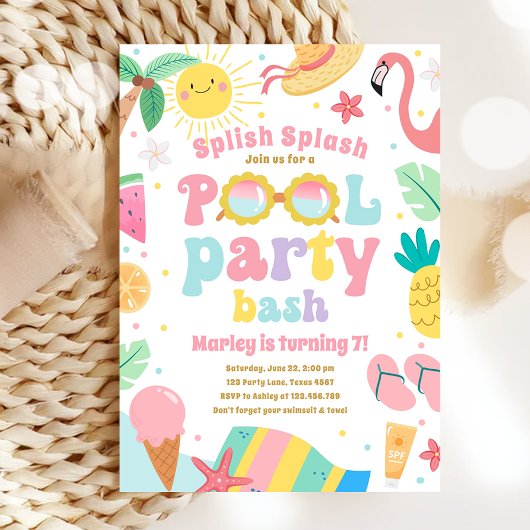 Splish Splash Pool Party Bash Meisje Roze Verjaard Kaart
