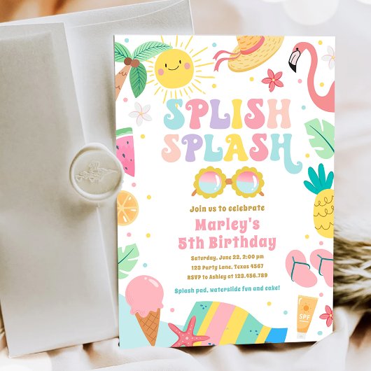 Splish Splash Pool Party Bash Meisje Roze Verjaard Kaart