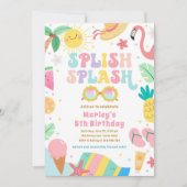 Splish Splash Pool Party Bash Meisje Roze Verjaard Kaart (Voorkant)