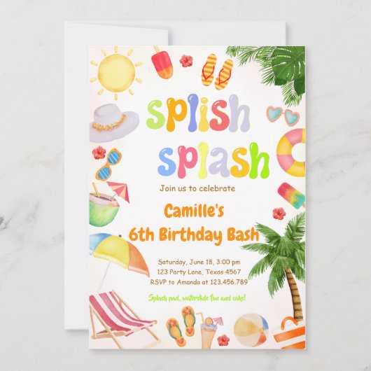Splish Splash Pool Party Bash Verjaardag Kaart (Voorkant)