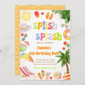 Splish Splash Pool Party Bash Verjaardag Kaart (Voorkant / Achterkant)