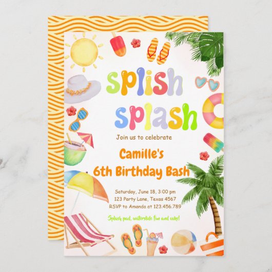 Splish Splash Pool Party Bash Verjaardag Kaart (Voorkant / Achterkant)
