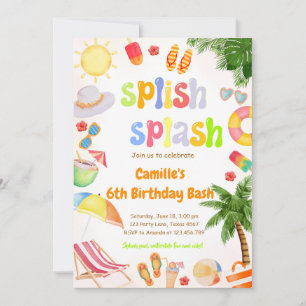 Splish Splash Pool Party Bash Verjaardag Kaart