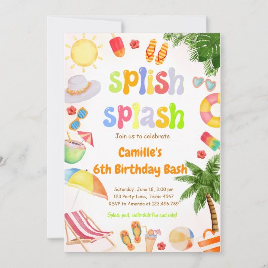 Splish Splash Pool Party Bash Verjaardag Kaart (Voorkant)