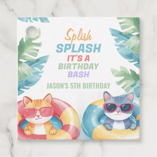 Splish Splash Pool Party Birthday Bedankjes Labels (Voorkant)
