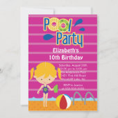 Splish Splash Pool Party Birthday Invitation girl Kaart (Voorkant)