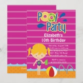 Splish Splash Pool Party Birthday Invitation girl Kaart (Voorkant / Achterkant)