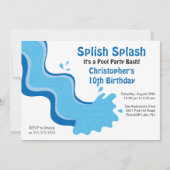 Splish Splash Pool Party Birthday Invitation Kaart (Voorkant)