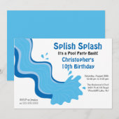 Splish Splash Pool Party Birthday Invitation Kaart (Voorkant / Achterkant)