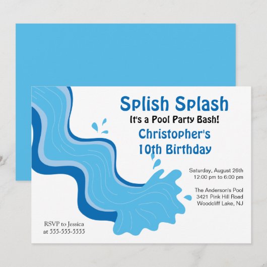 Splish Splash Pool Party Birthday Invitation Kaart (Voorkant / Achterkant)