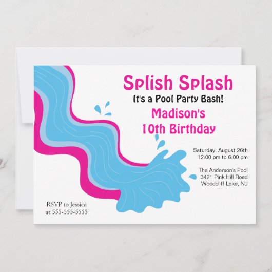 Splish Splash Pool Party Birthday Invitation Kaart (Voorkant)