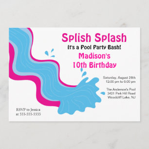 Splish Splash Pool Party Birthday Invitation Kaart