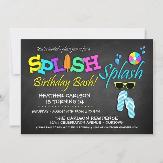 Splish Splash Pool Party Birthday Invitations Kaart (Voorkant)