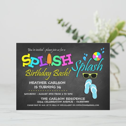 Splish Splash Pool Party Birthday Invitations Kaart (Staand voorkant)