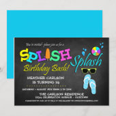 Splish Splash Pool Party Birthday Invitations Kaart (Voorkant / Achterkant)