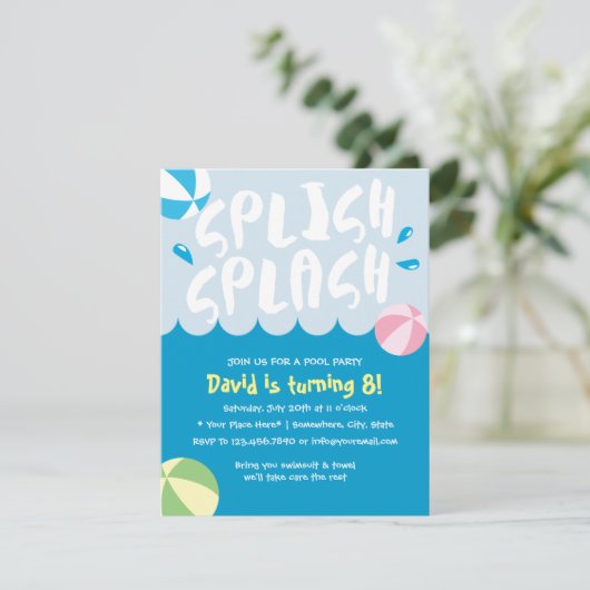 Splish Splash Pool Party Birthday Kaart (Staand voorkant)