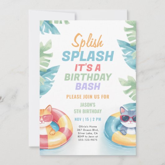 Splish Splash Pool Party Birthday Kaart (Voorkant)