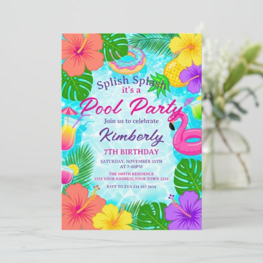 Splish Splash Pool Party Birthday Kaart (Staand voorkant)