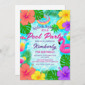 Splish Splash Pool Party Birthday Kaart (Voorkant / Achterkant)