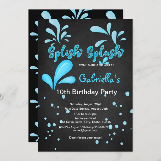 Splish Splash Pool Party Birthday Kaart (Voorkant / Achterkant)