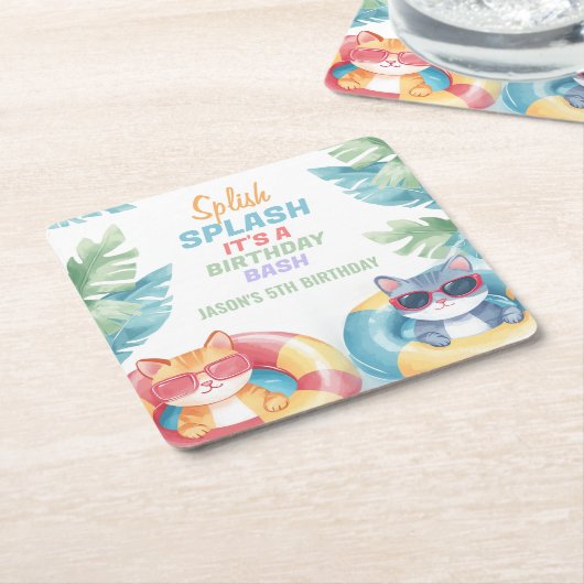 Splish Splash Pool Party Birthday Kartonnen Onderzetters (Schuin)