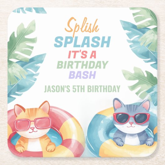 Splish Splash Pool Party Birthday Kartonnen Onderzetters (Voorkant)