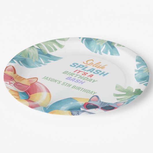 Splish Splash Pool Party Birthday Papieren Bordje (Gekanteld)