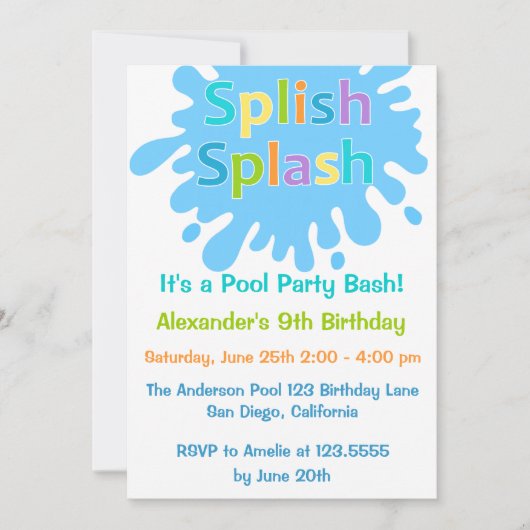 Splish Splash Pool Party Boy Birthday Uitnodiging (Voorkant)