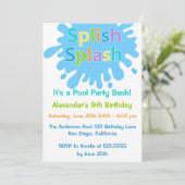 Splish Splash Pool Party Boy Birthday Uitnodiging (Staand voorkant)