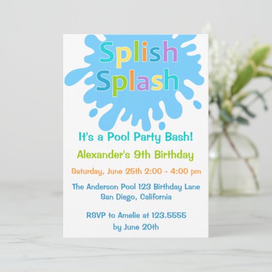 Splish Splash Pool Party Boy Birthday Uitnodiging (Staand voorkant)