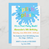 Splish Splash Pool Party Boy Birthday Uitnodiging (Voorkant / Achterkant)