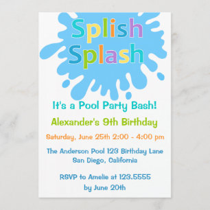 Splish Splash Pool Party Boy Birthday Uitnodiging